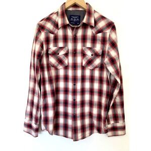 American Eagle Vintage Fit Red Plaid Shirt Size M Snap Western Barn Chore READ